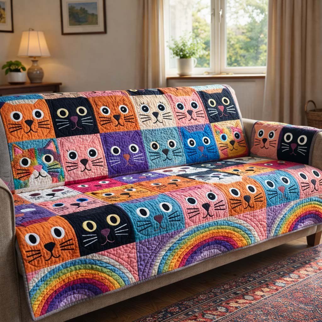 Pop Cat Rainbow Sofa Cover