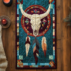 Steer Skull with Dreamcatcher Feathers Table Runner