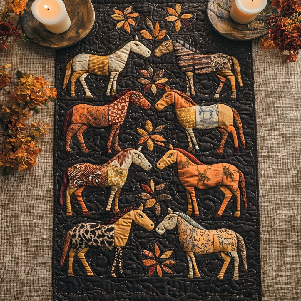 Horses on Black Southwest Panel Table Runner