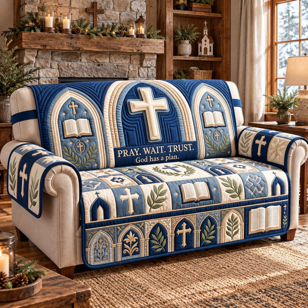 Blue Arches Pray Wait Trust Sofa Cover