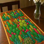 Bright Cactus Garden Rows Table Runner