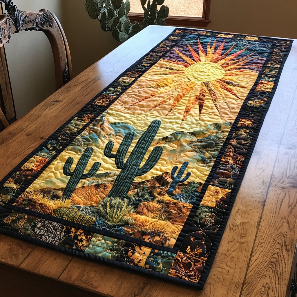 Cactus Against Golden Sunset Table Runner