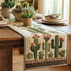 Row of Cactus on Cream Table Runner