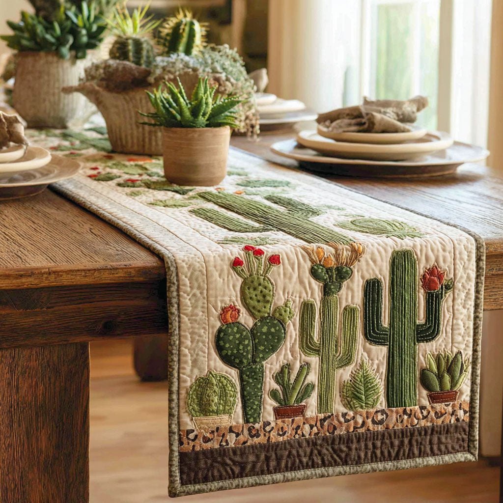 Row of Cactus on Cream Table Runner