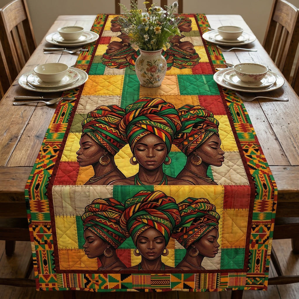 Women in Headwraps on Patchwork Table Runner