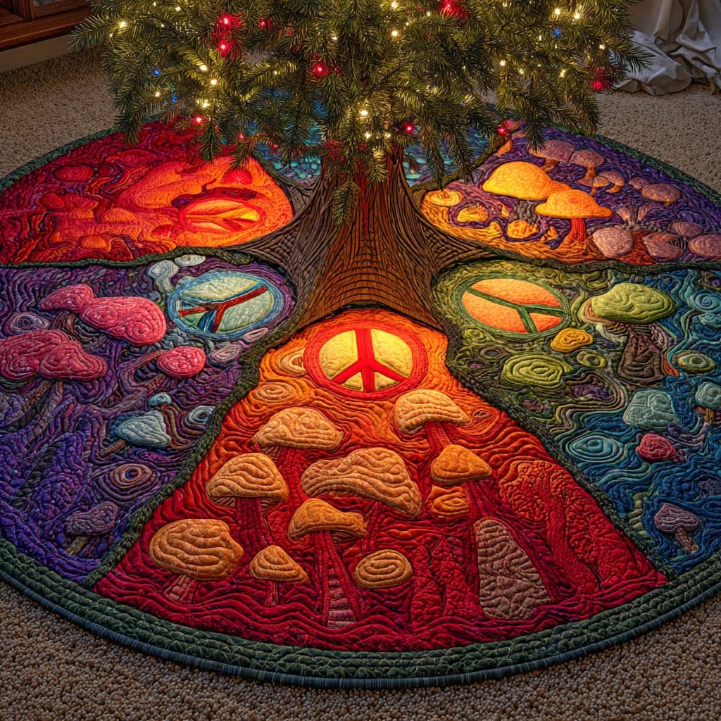 Psychedelic Forest Peace Christmas Tree Skirt