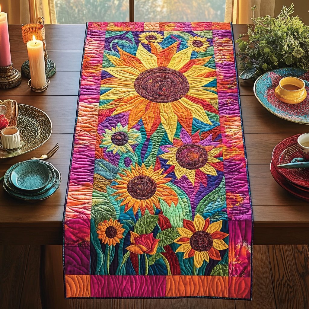 Psychedelic Sunflower Table Runner