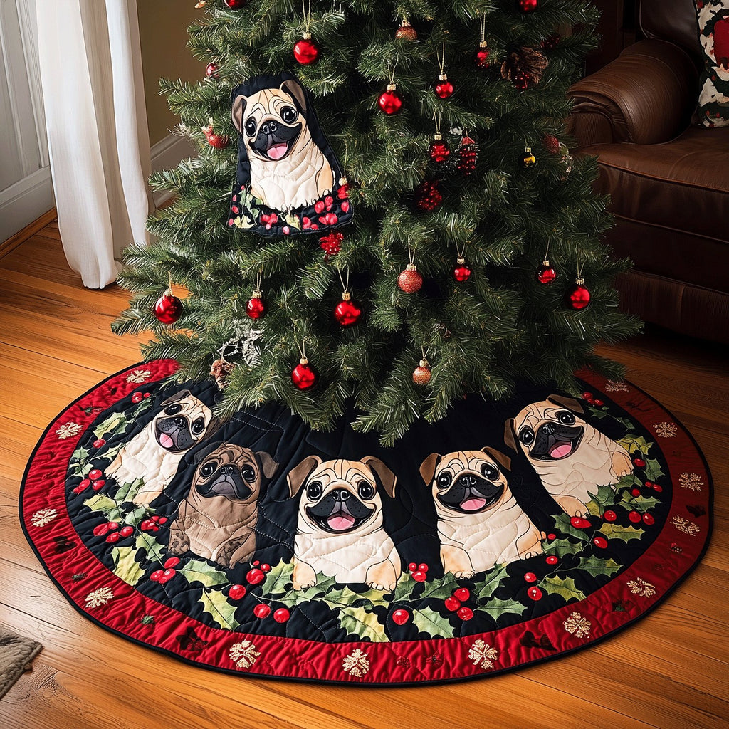 Pug Yuletide Delight Christmas Tree Skirt