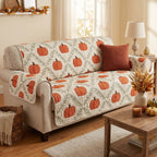 Orange Pumpkins on Cream Vines Sofa Cover