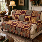 Dark Red Pumpkins on Brown Squares Sofa Cover