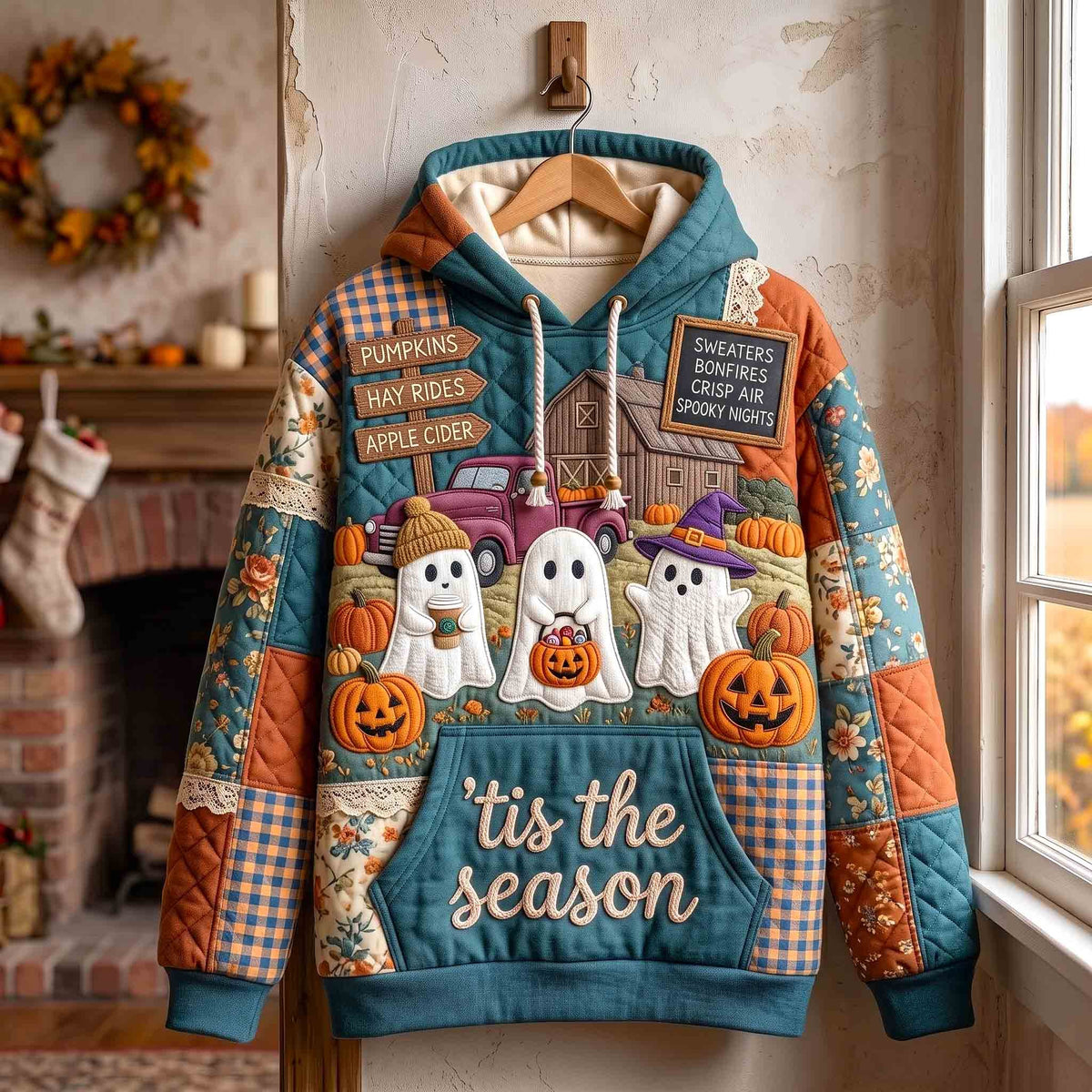 Tis the Season Ghosts with Pumpkins hoodie, all-over print