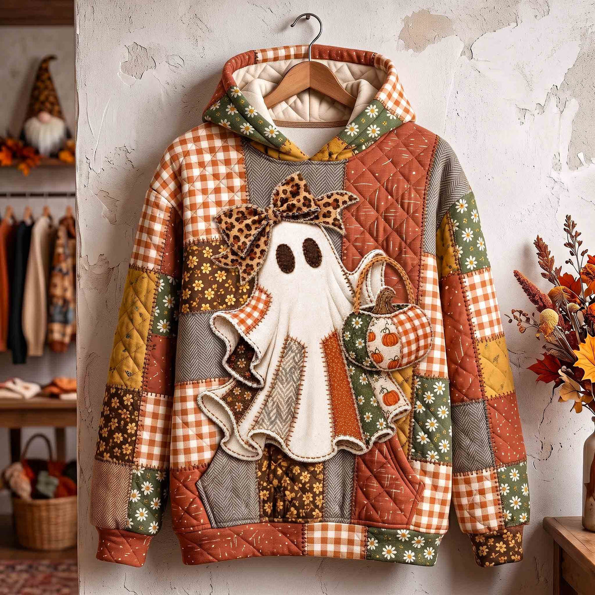 Ghost with a Polka Dot Bow hoodie, all-over print
