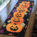 Stacked Jack o Lanterns on Purple Table Runner