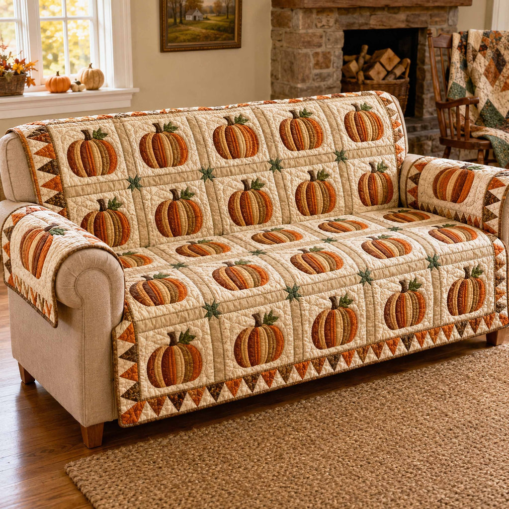 Pumpkin Rows on Warm Cream Sofa Cover