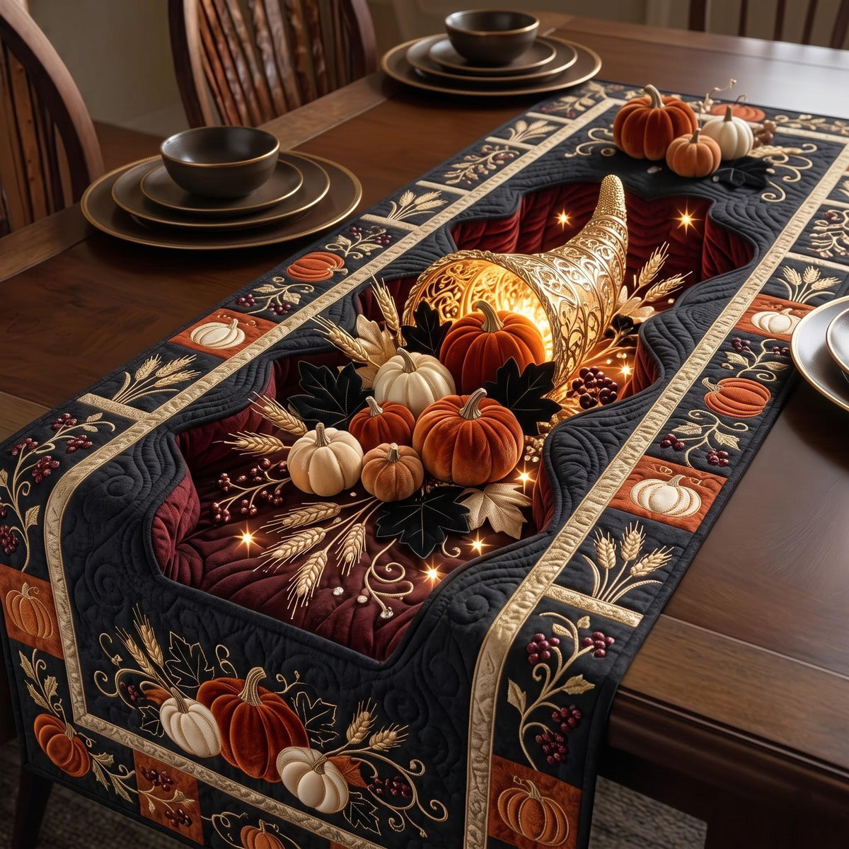 Navy Cornucopia Harvest Table Runner