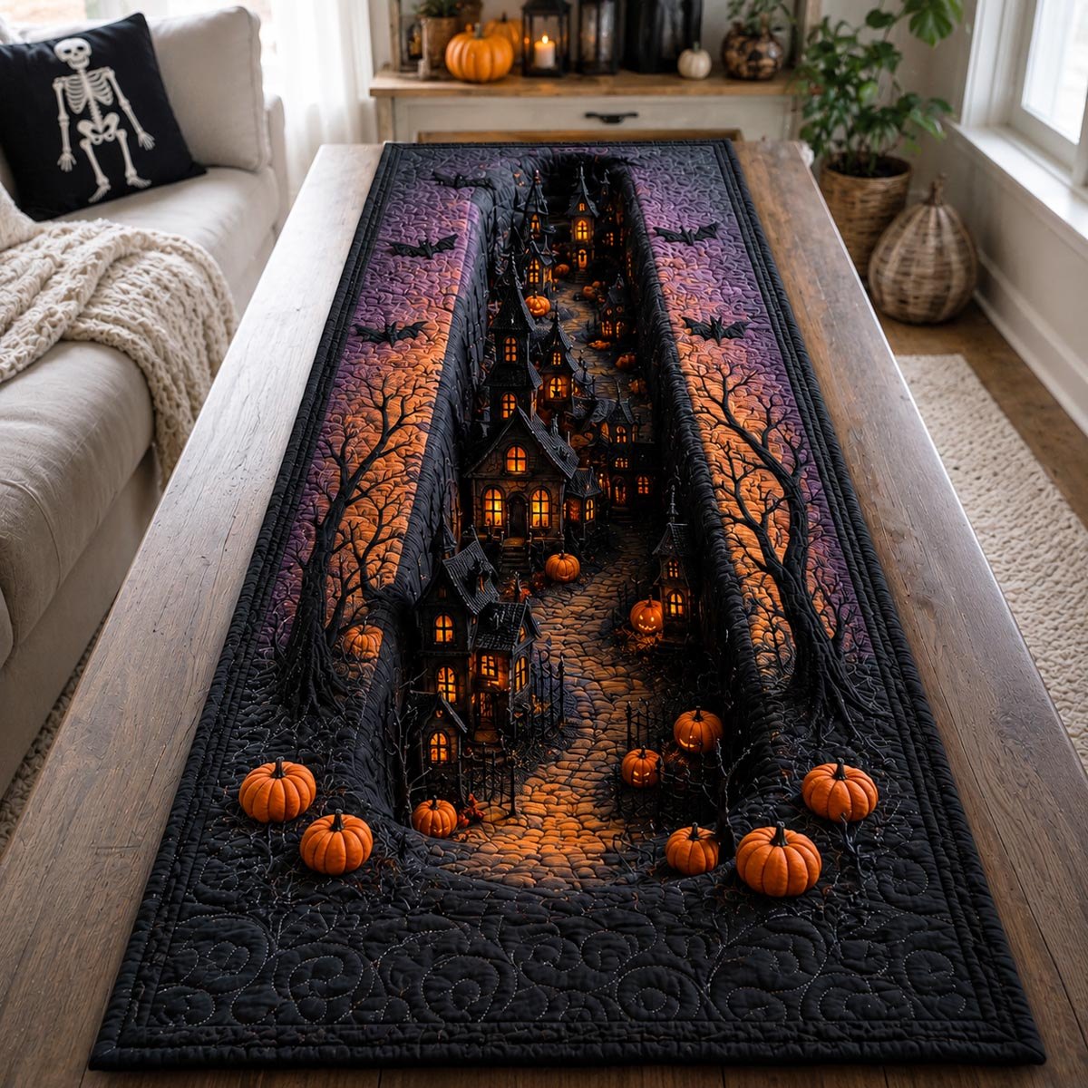 Glowing Pumpkins on Dark Path Table Runner