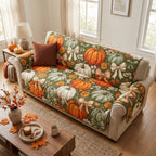 Pumpkins and Gourds on Green Sofa Cover