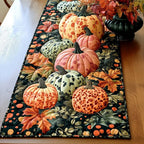 Assorted Pumpkins on Black Foliage Table Runner