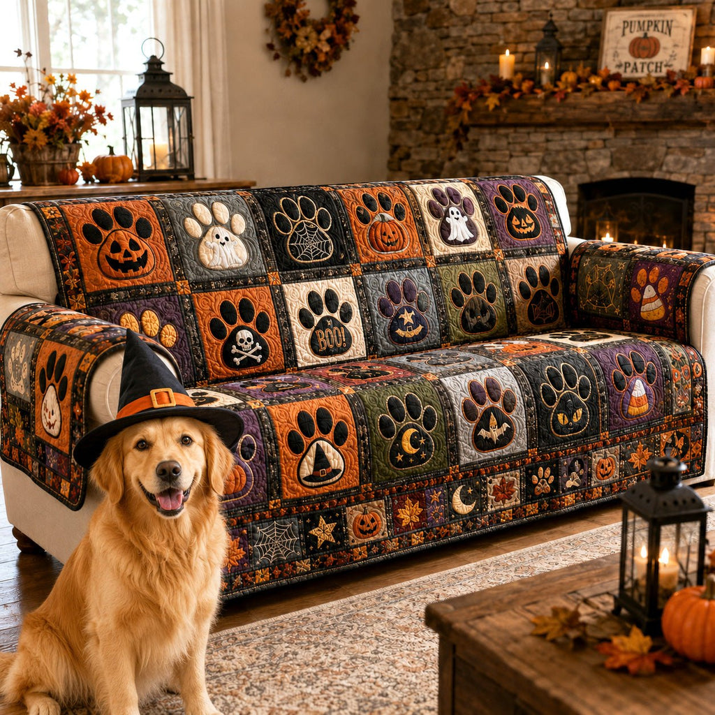 Paw Prints in Halloween Blocks Sofa Cover