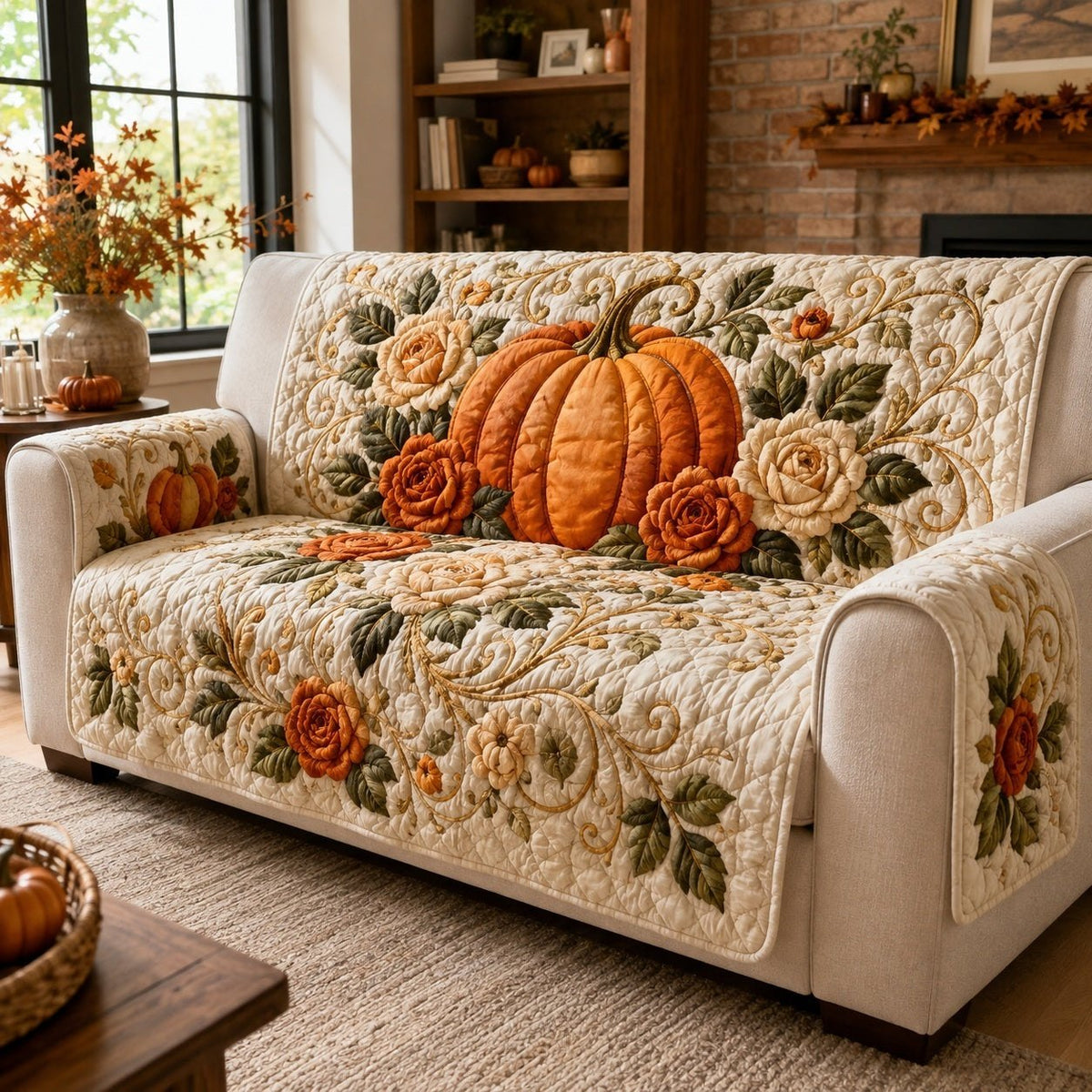 Pumpkin Roses Sofa Cover