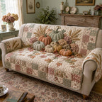 Pale Pumpkins and Wheat Patchwork Sofa Cover