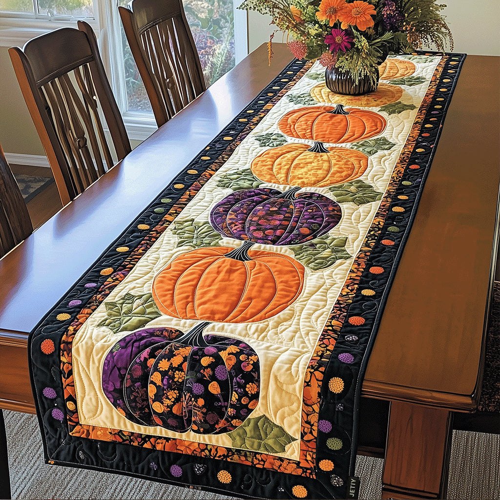 Polka Dot Pumpkins in Orange and Black Table Runner
