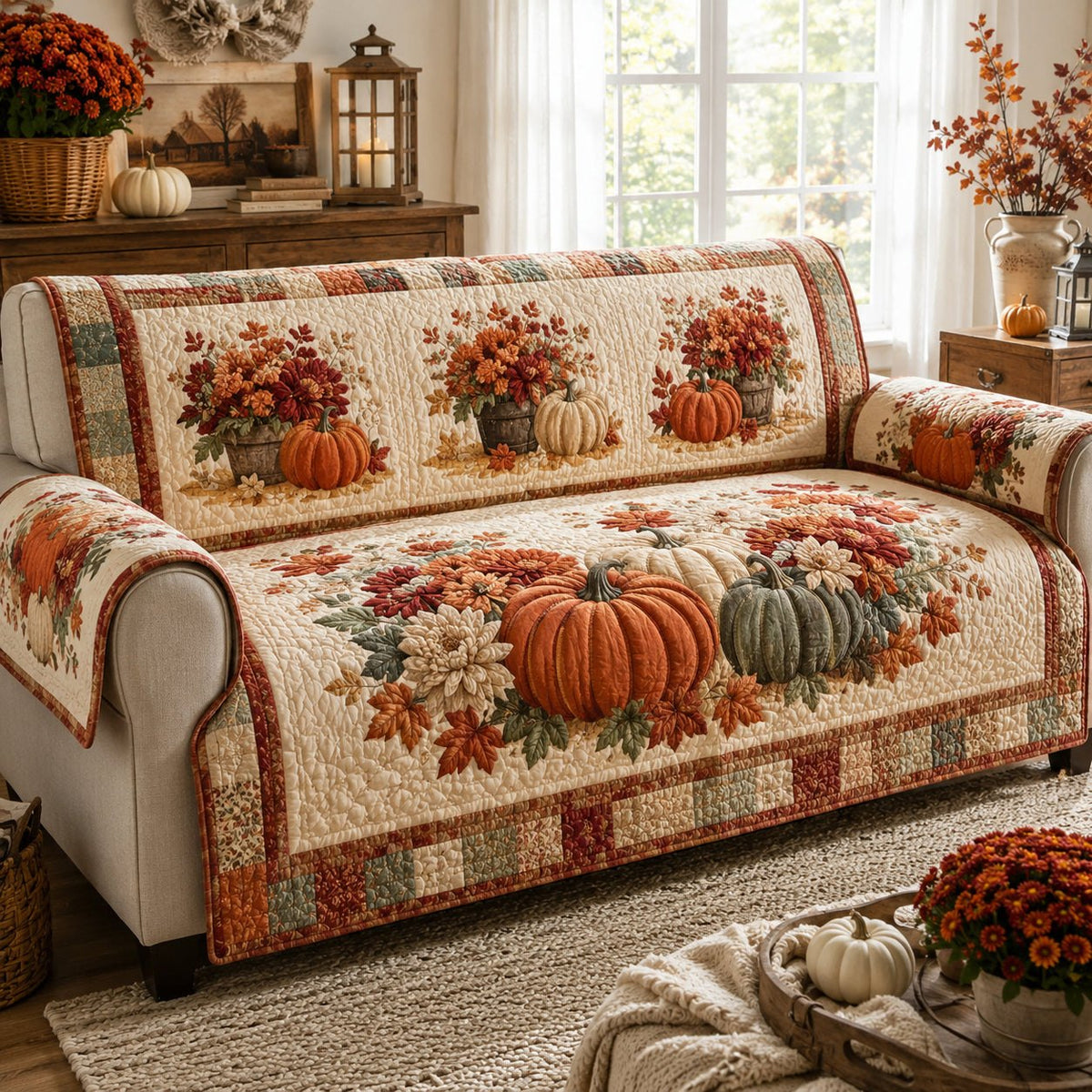 Pumpkin Sunflower Harvest Sofa Cover