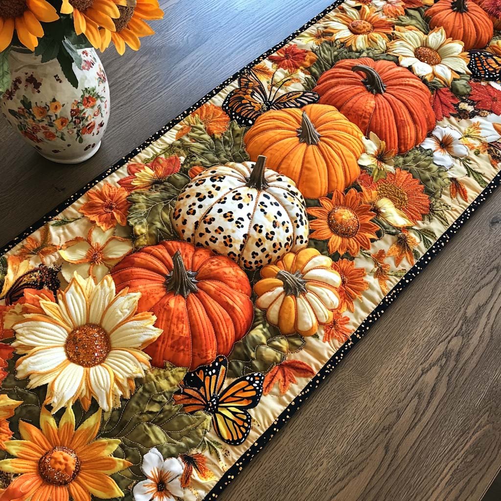 Pumpkins with Sunflower and Butterfly Table Runner