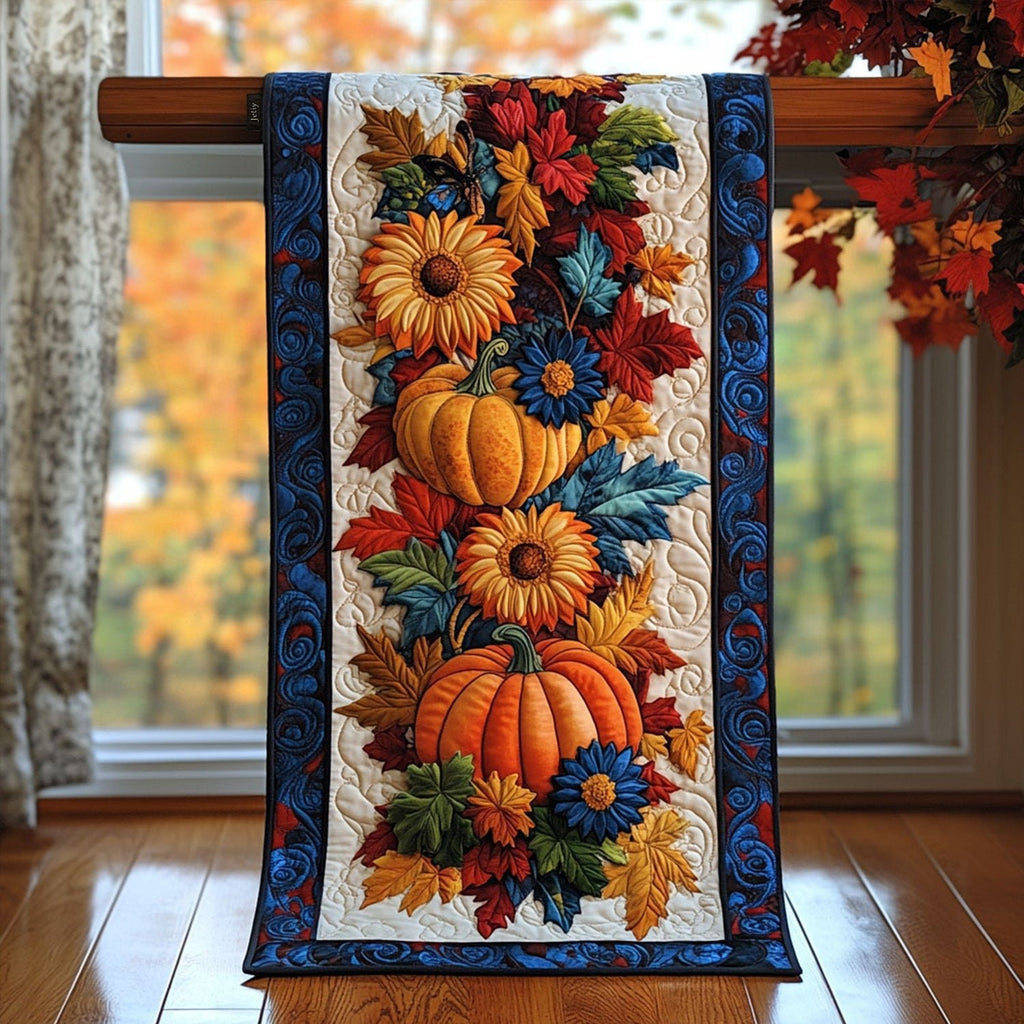 Pumpkins with Sunflowers and Leaves Table Runner