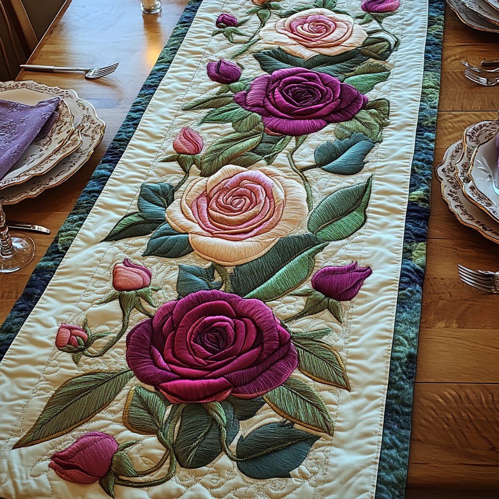 Roses on Cream and Pink Table Runner
