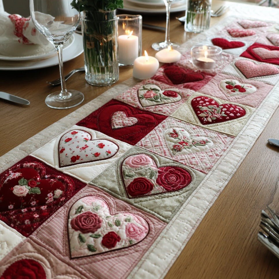Pink Heart Blocks with Berries Table Runner