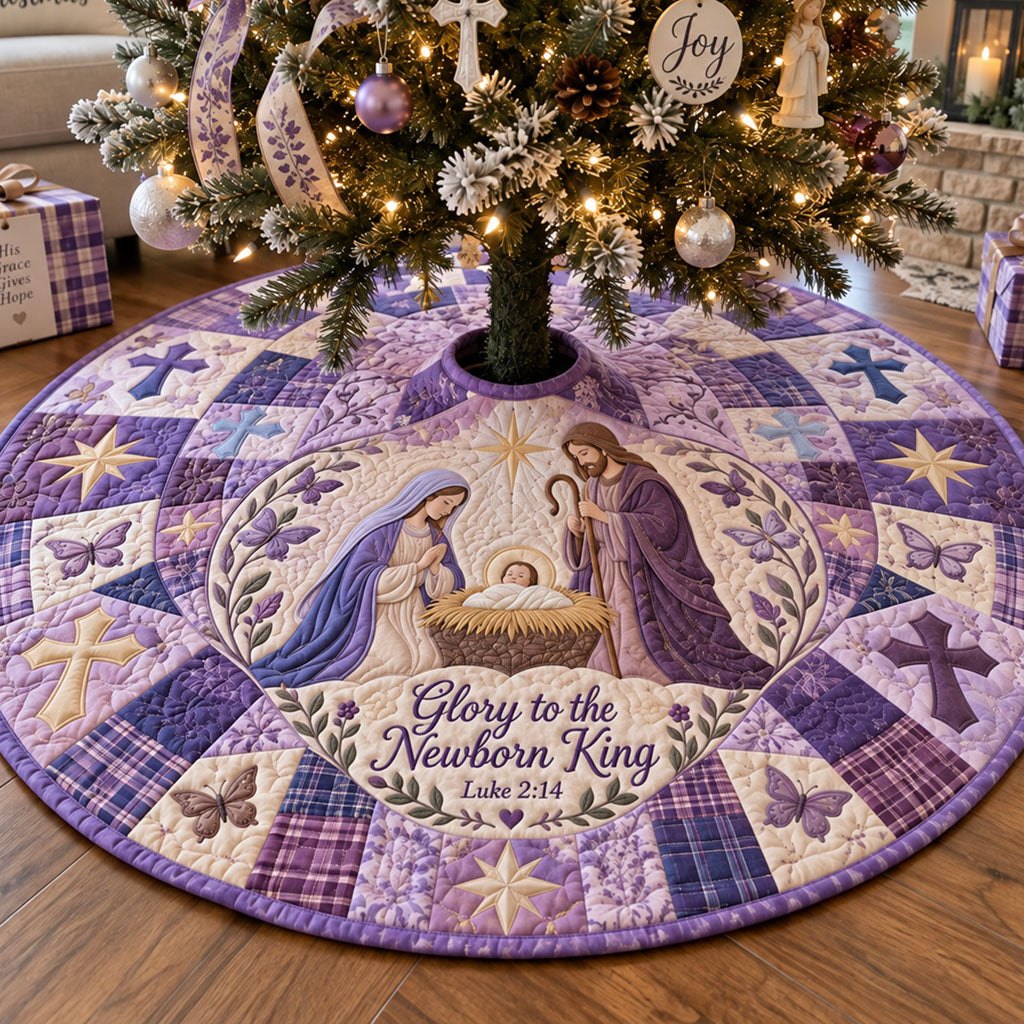 Purple Holy Night Christmas Tree Skirt