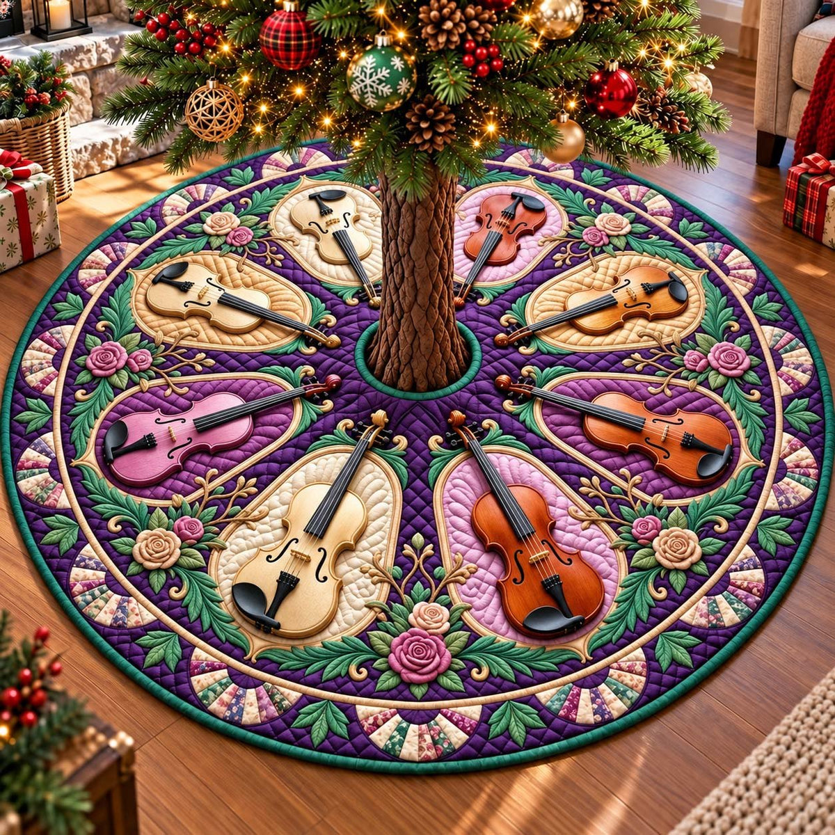 Purple Rose Concerto Christmas Tree Skirt