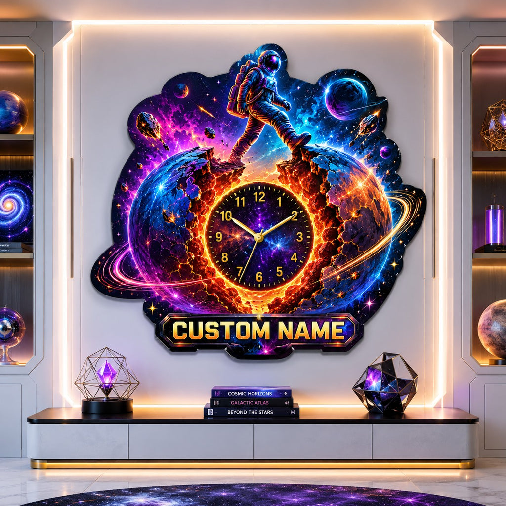 Astronaut Custom Name Wall Clock — personalized with a custom name