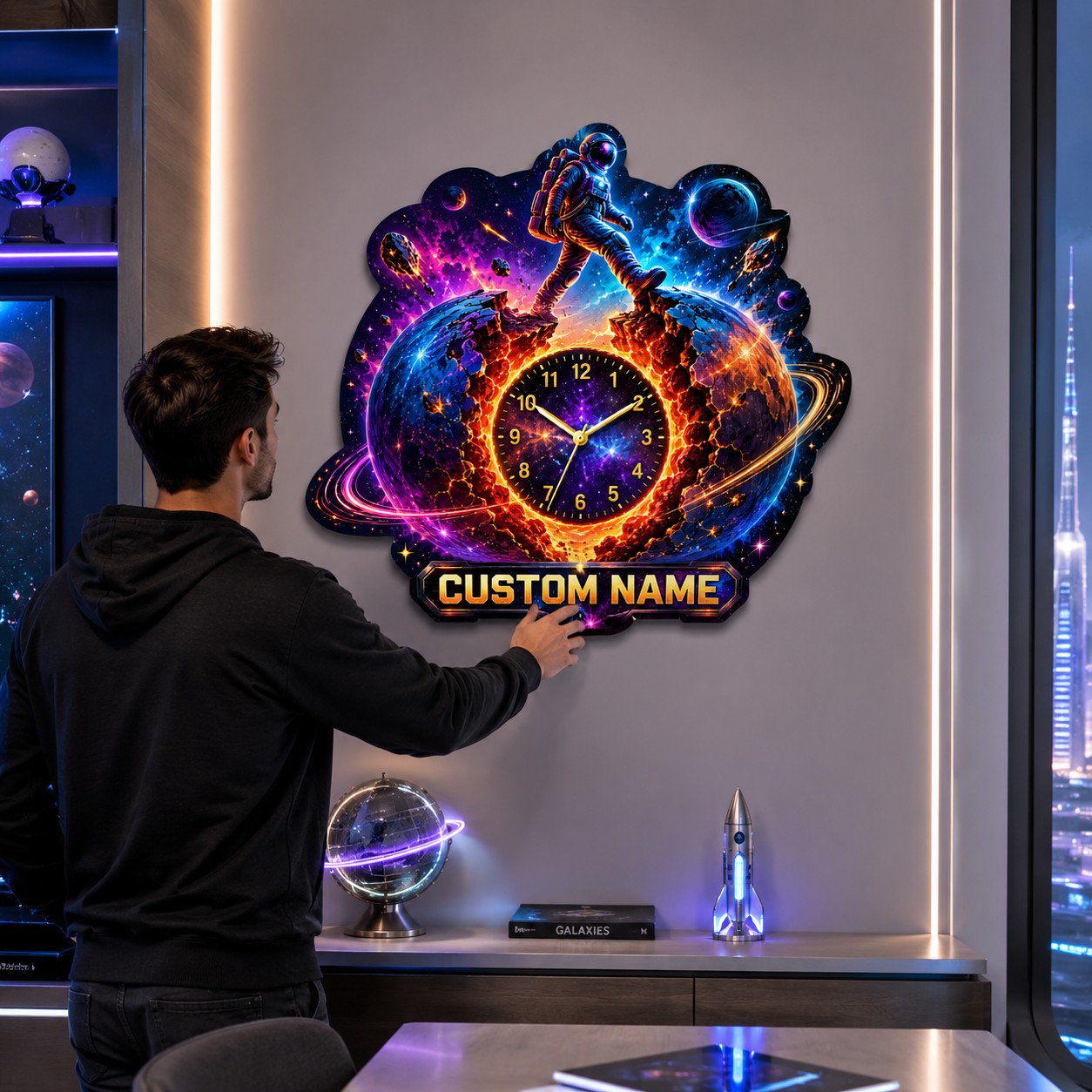 Astronaut Custom Name Wall Clock — personalized with a custom name
