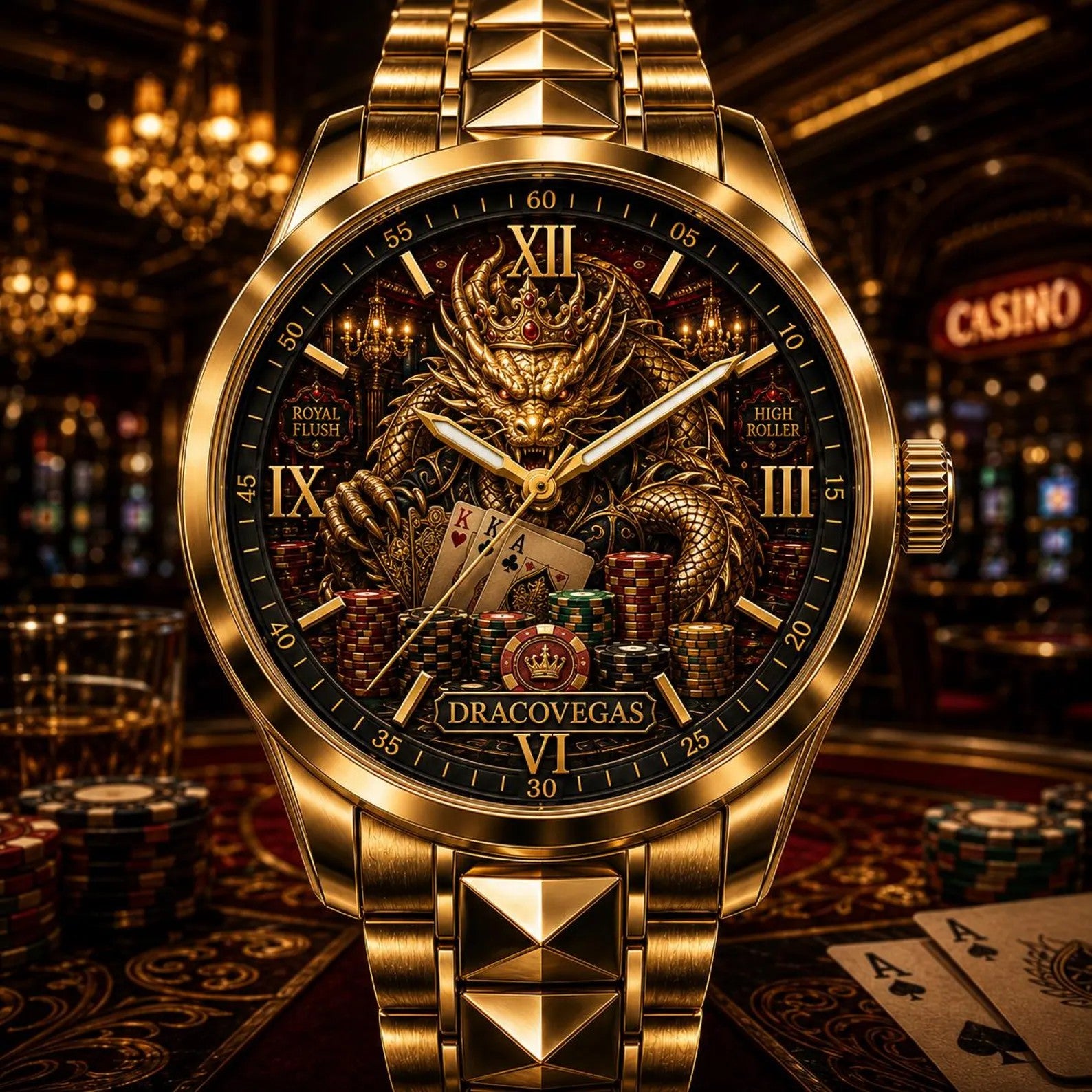 Custom Casino Dragon Watch — personalized with a custom name