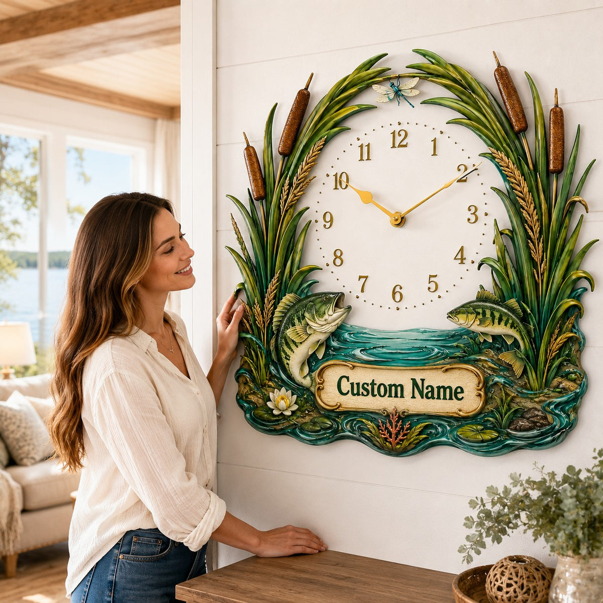 Personalized marsh fishing wall clock — personalized with a custom name