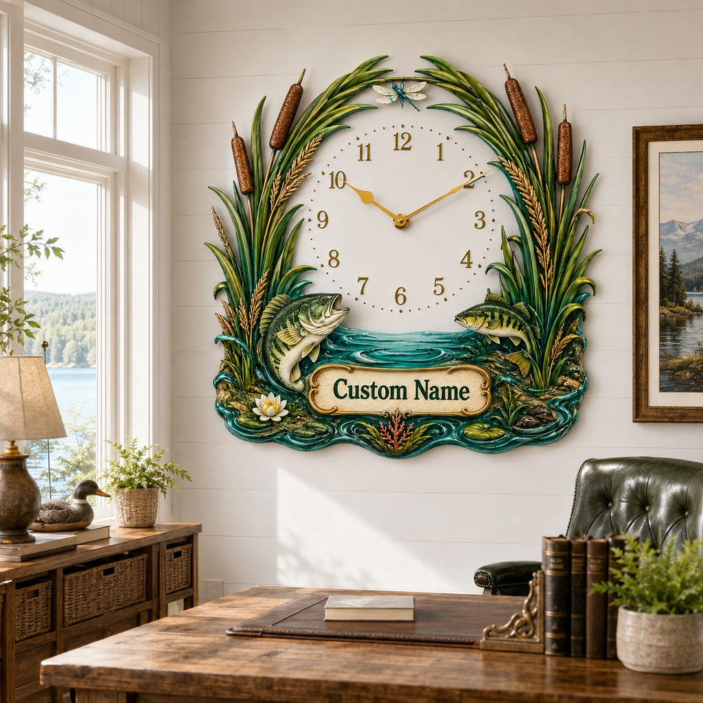 Personalized marsh fishing wall clock — personalized with a custom name