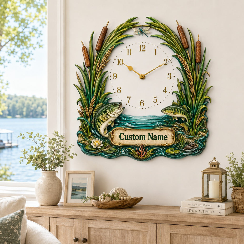 Personalized marsh fishing wall clock — personalized with a custom name