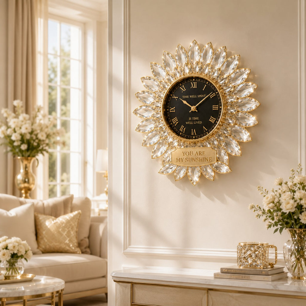 Crystal sunflower Custom Name Wall Clock — personalized with a custom name