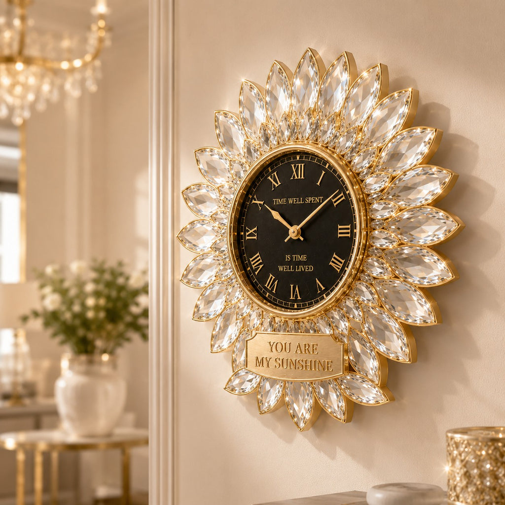 Crystal sunflower Custom Name Wall Clock — personalized with a custom name