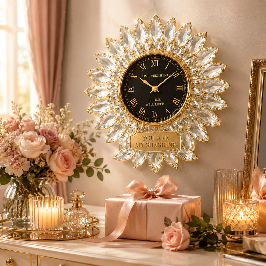 Crystal sunflower Custom Name Wall Clock — personalized with a custom name