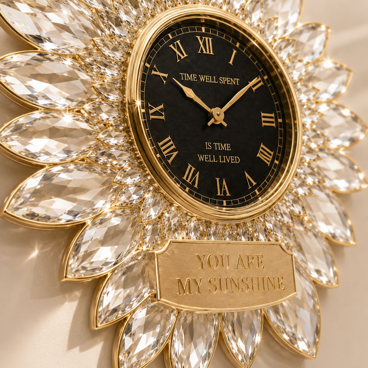 Crystal sunflower Custom Name Wall Clock — personalized with a custom name