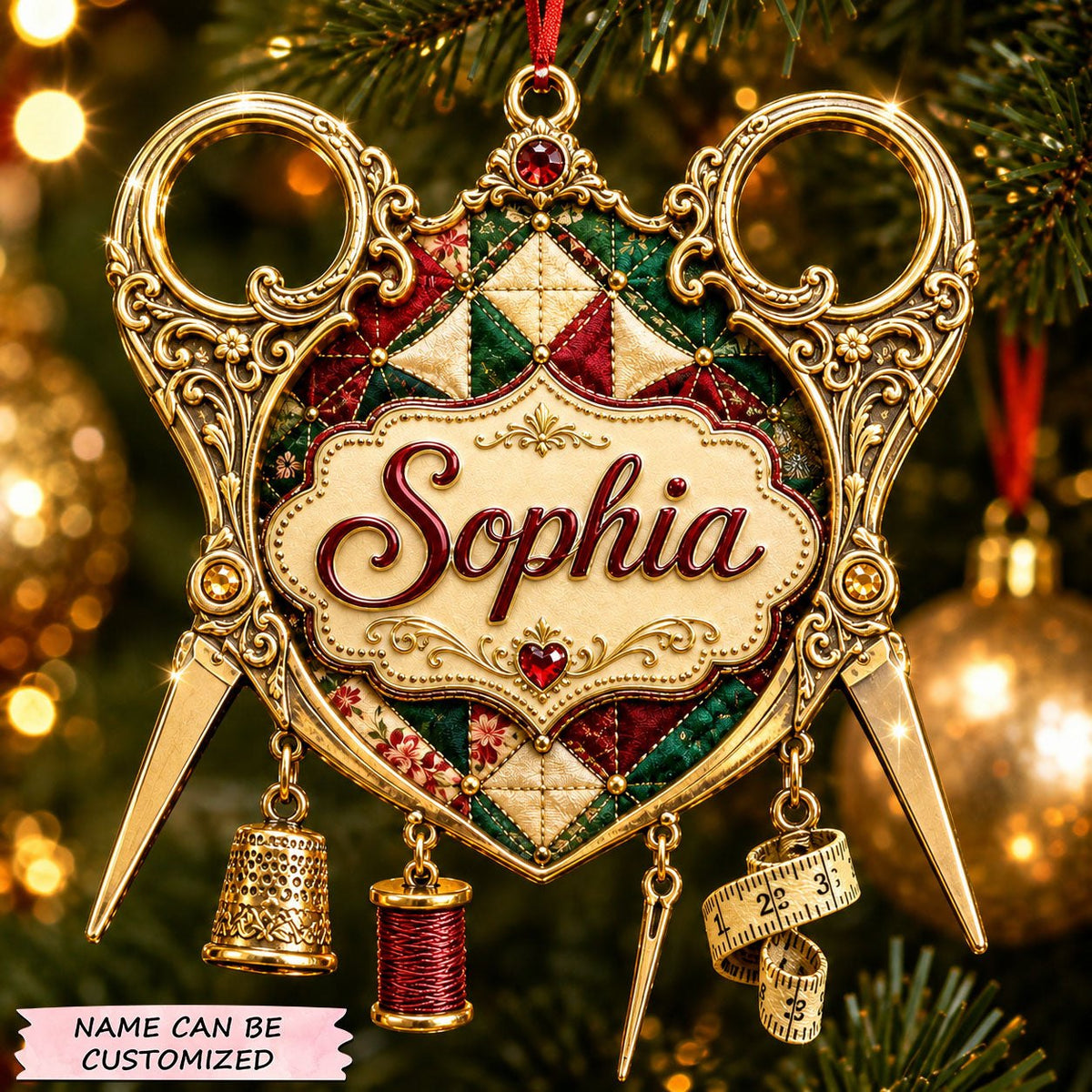 Quilting Scissors Heart Christmas Ornament