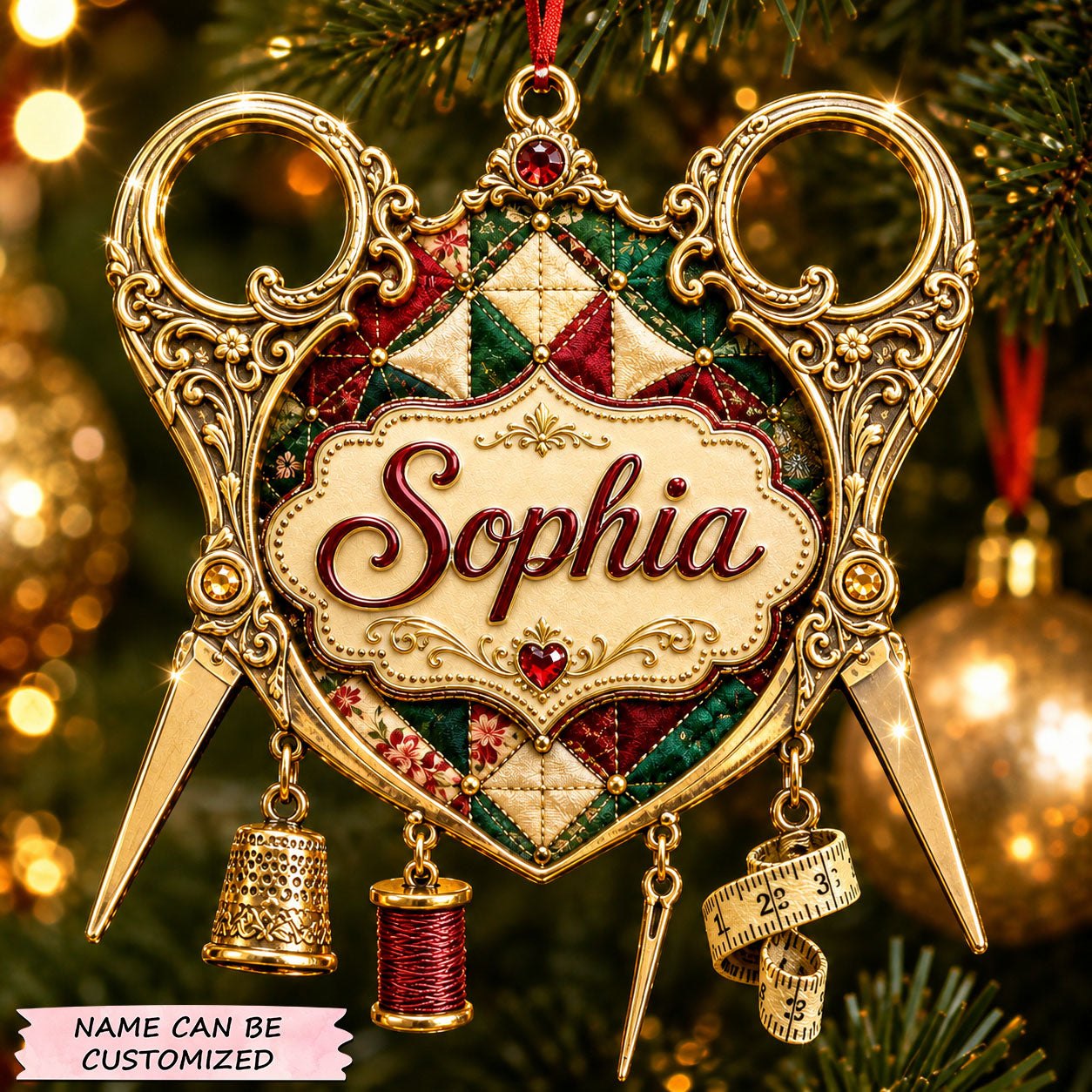 Quilting Scissors Heart Christmas Ornament