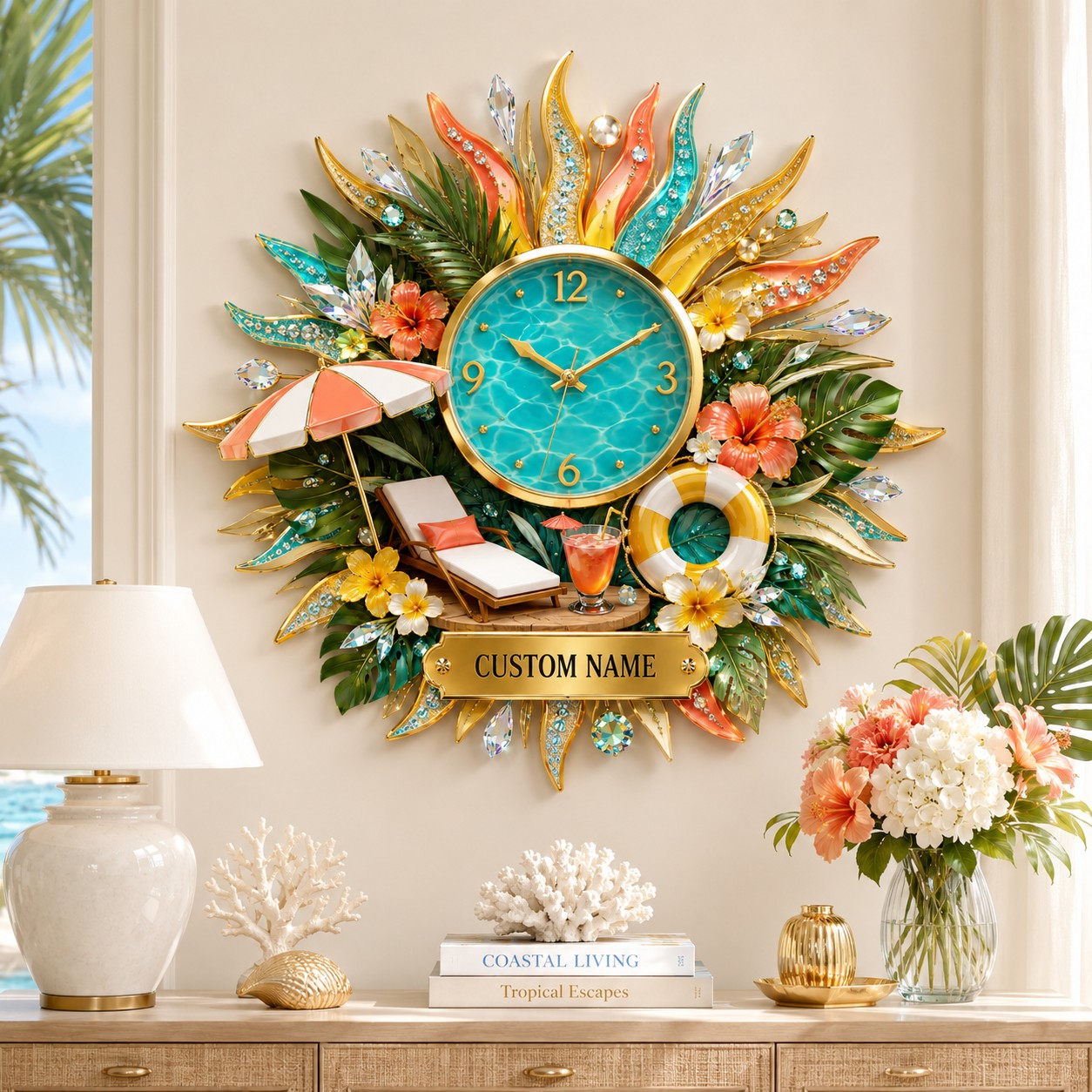 Tropical luxury interiors Custom Name Wall Clock — personalized with a custom name