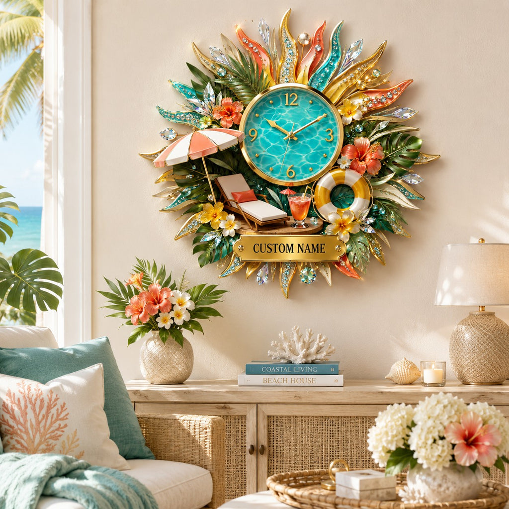 Tropical luxury interiors Custom Name Wall Clock — personalized with a custom name