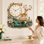 Personalized jeweled deer bridge wall clock — personalized with a custom name