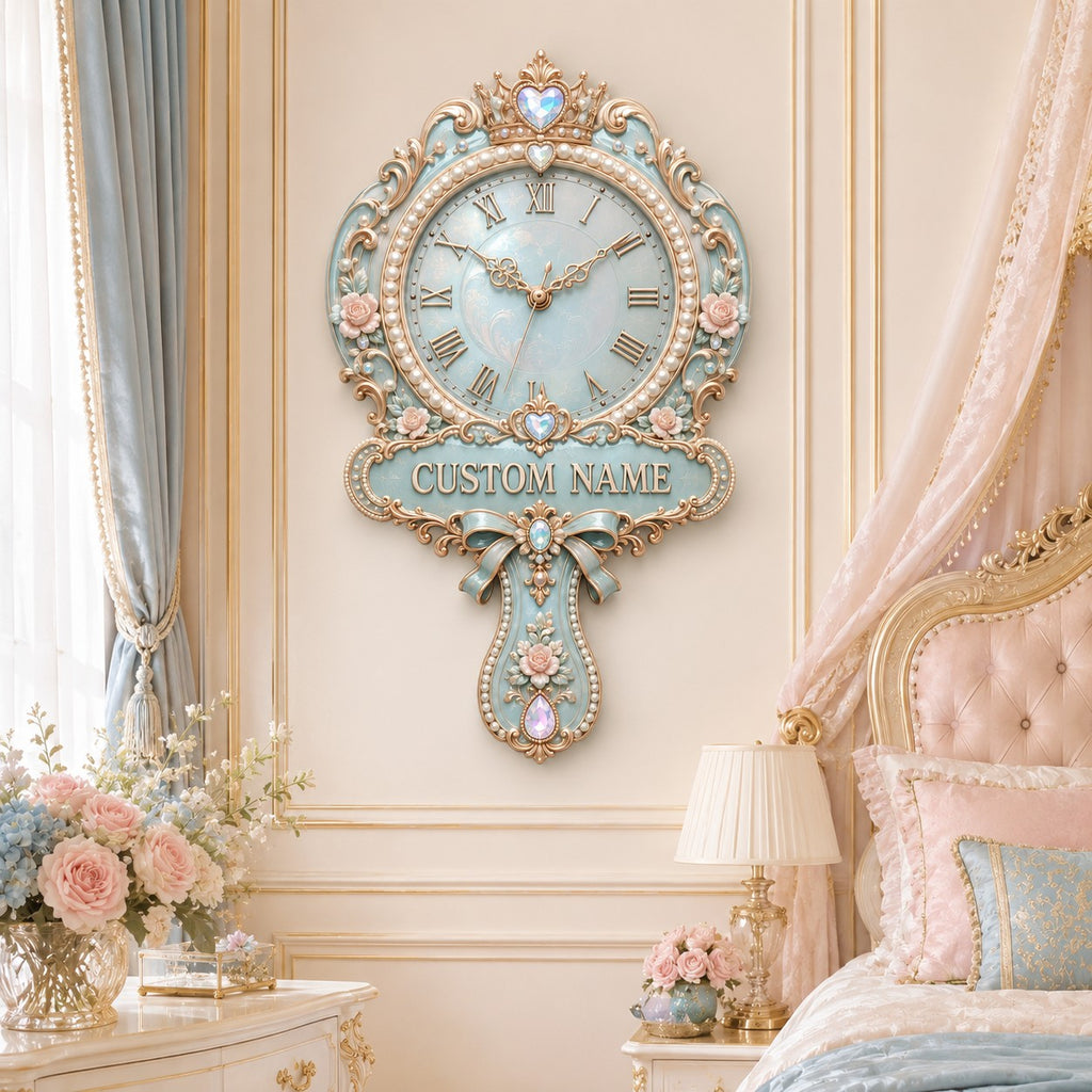 Princess hand mirror Custom Name Wall Clock — personalized with a custom name