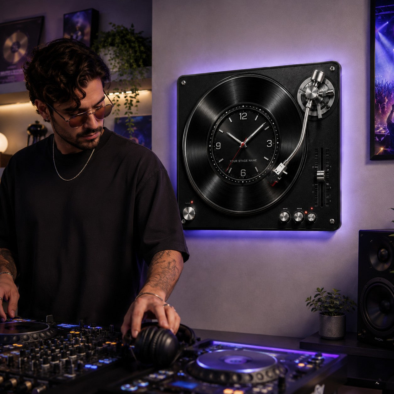 Custom DJ Turntable Custom Name Wall Clock — personalized with a custom name